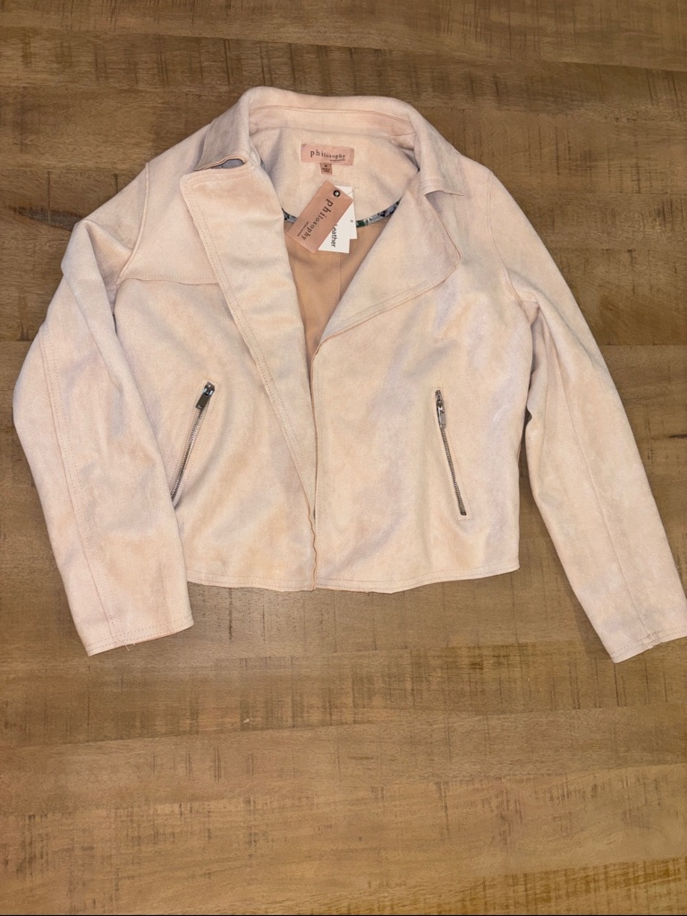 Philosophy Faux Leather Suede Moto Jacket Pink/Tan Medium NWT